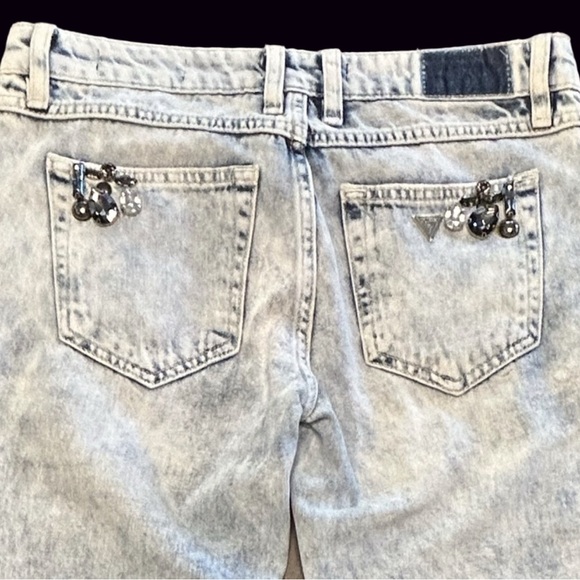 Guess light wash bling rhinestone studded distressed glam edgy chic jeans NWT 26 - Picture 5 of 15